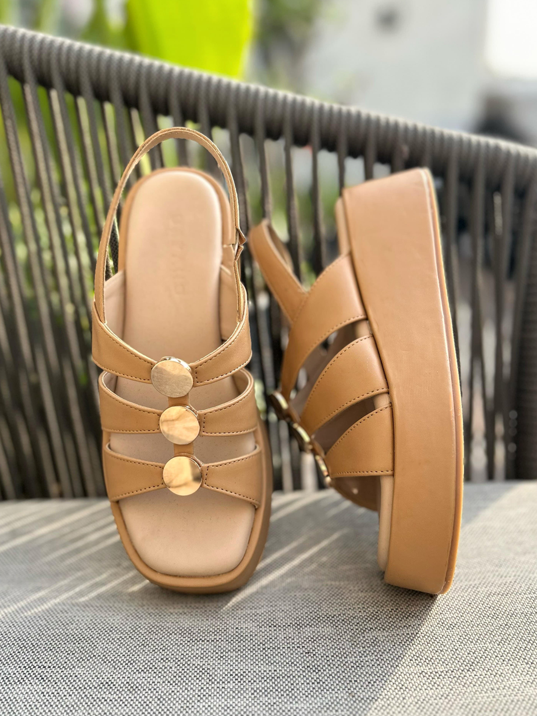 Studded Wedge Sandal Beige
