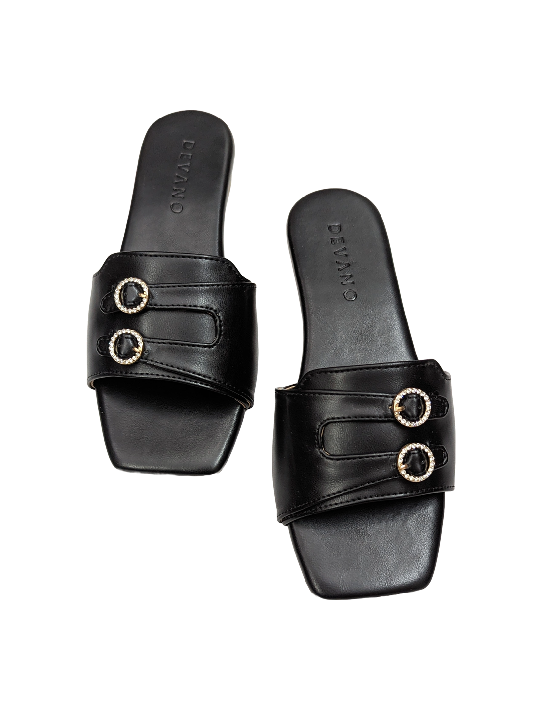 Double Buckle Slip-On Flats Black