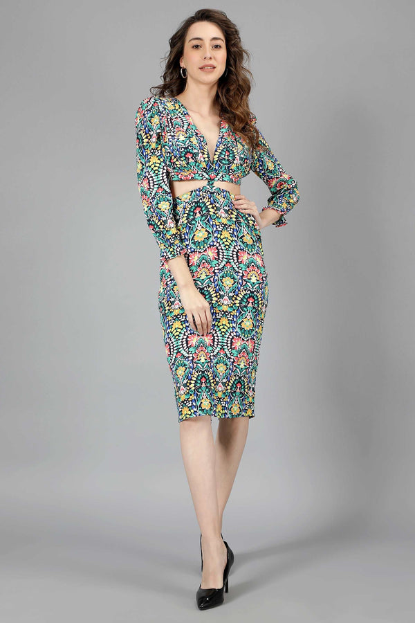 Printed Black Cut-Out Dress