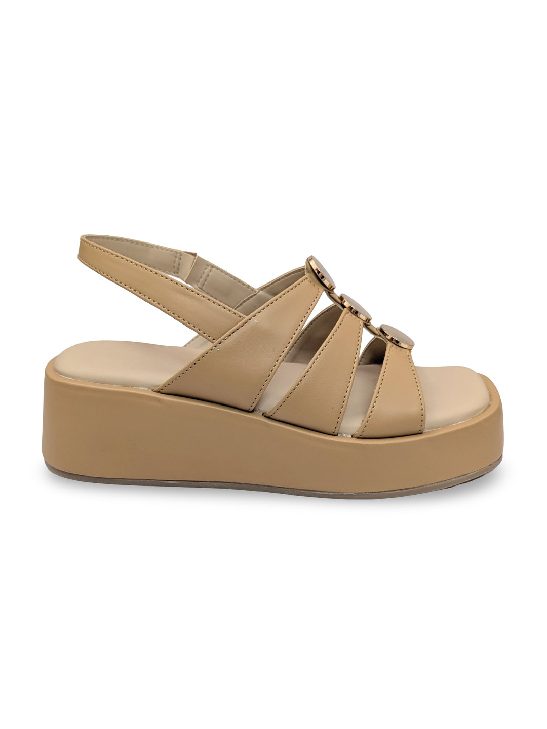 Studded Wedge Sandal Beige