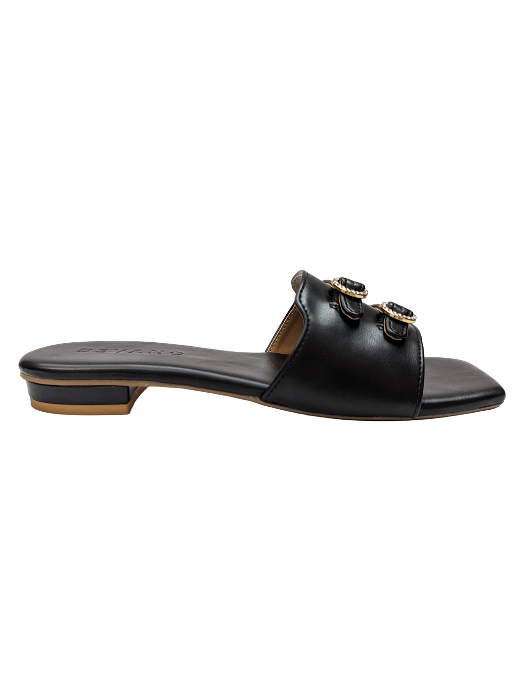 Double Buckle Slip-On Flats Black