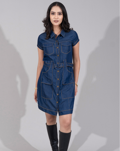 Indigo Denim Shirt Dress