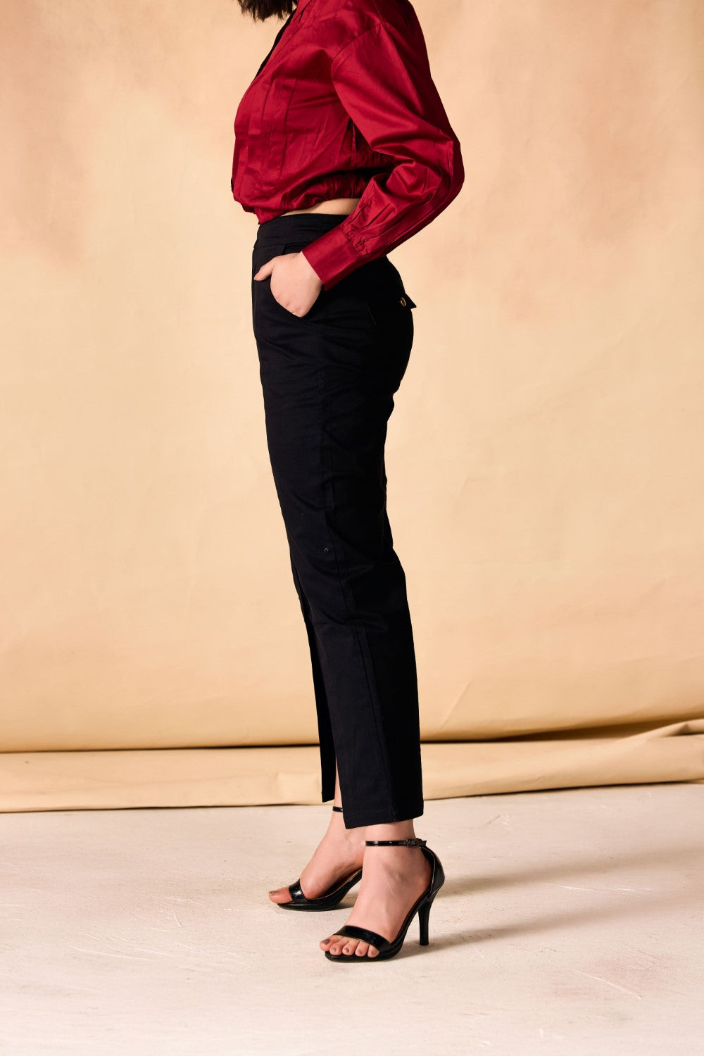 Front Slit Hem Straight-Leg Pants