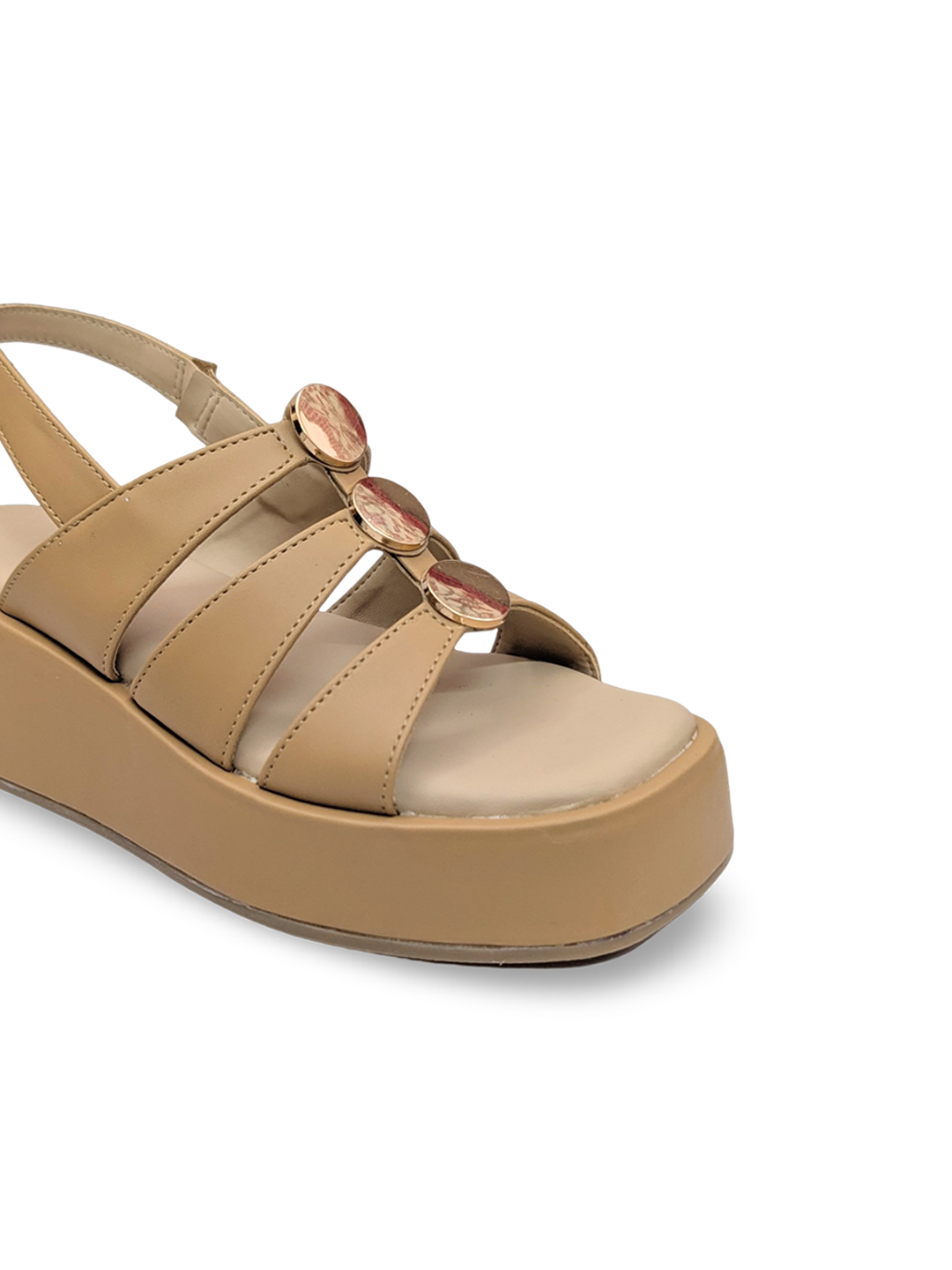 Studded Wedge Sandal Beige
