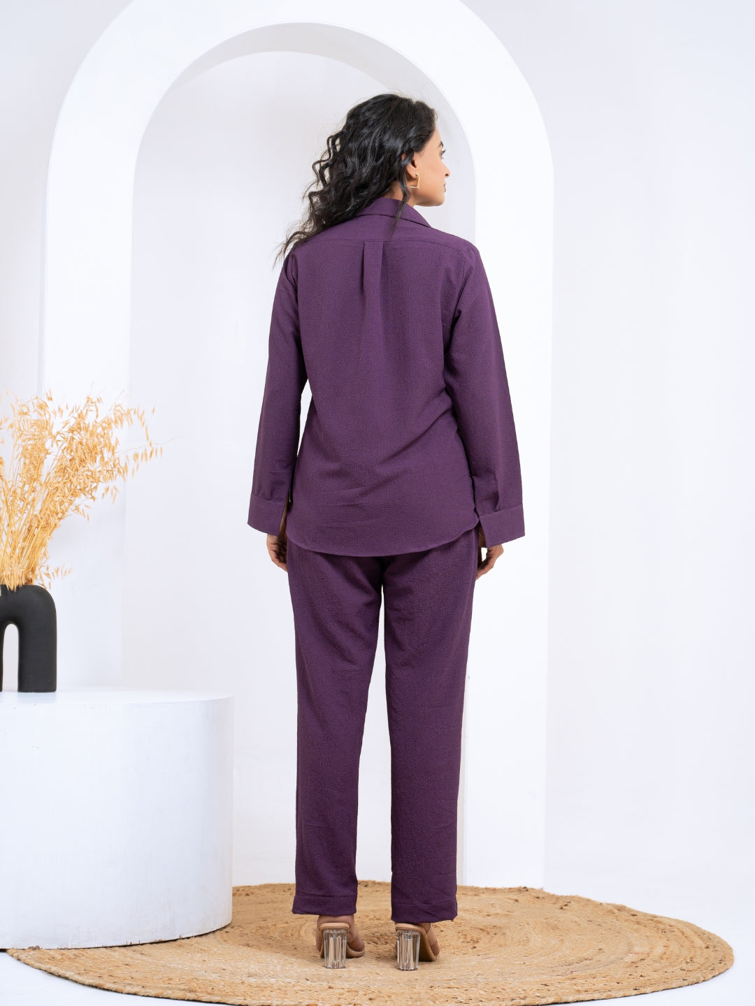 Italian Crepe Purple Palm Tree Co-Ord Set