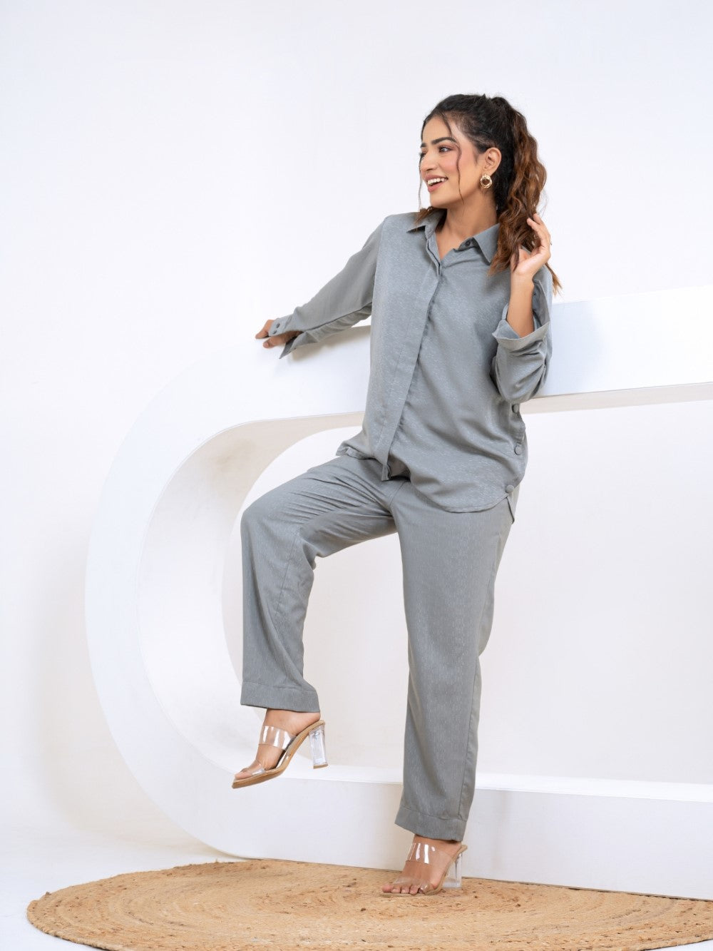 Silk Jacquard Grey Co-Ord Set