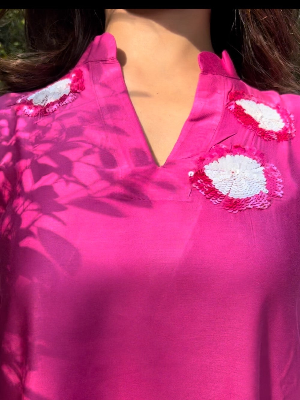 Pink Modal With Sequence Flower Detailing Co-Ord Set