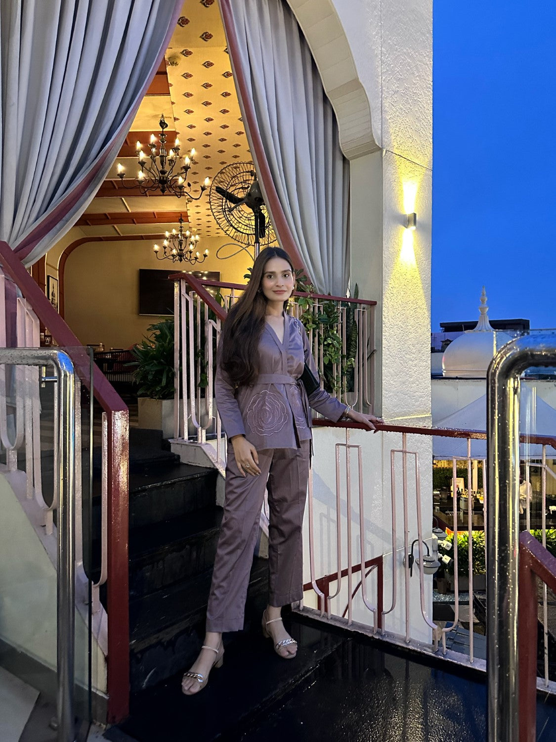 Brown Italian Cotton Blazer Co-ord Set With Embroidery