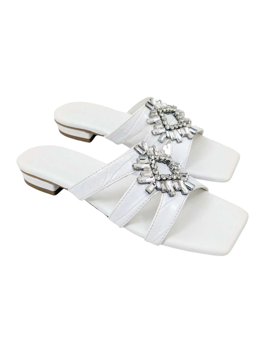 Mia Crystal Sliders White
