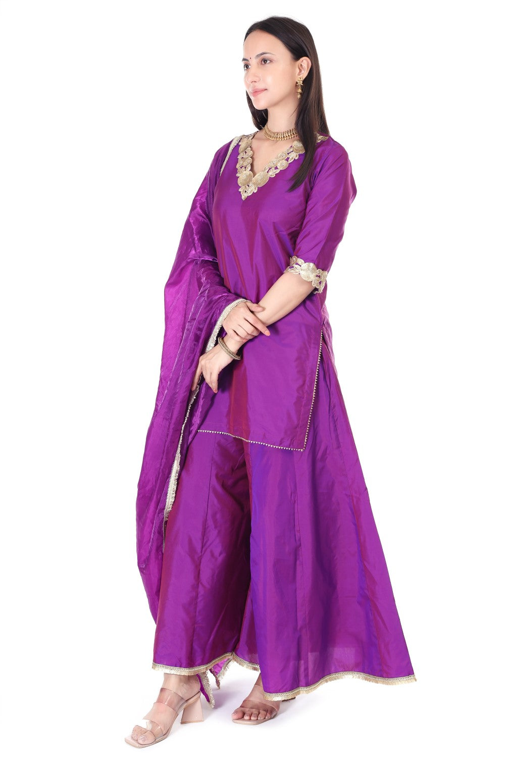 Silk sharara set with orgenzza dupatta