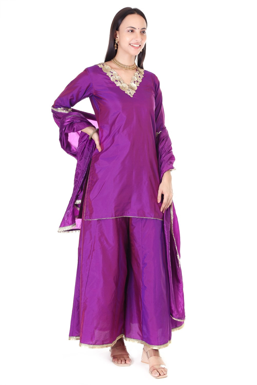 Silk sharara set with orgenzza dupatta