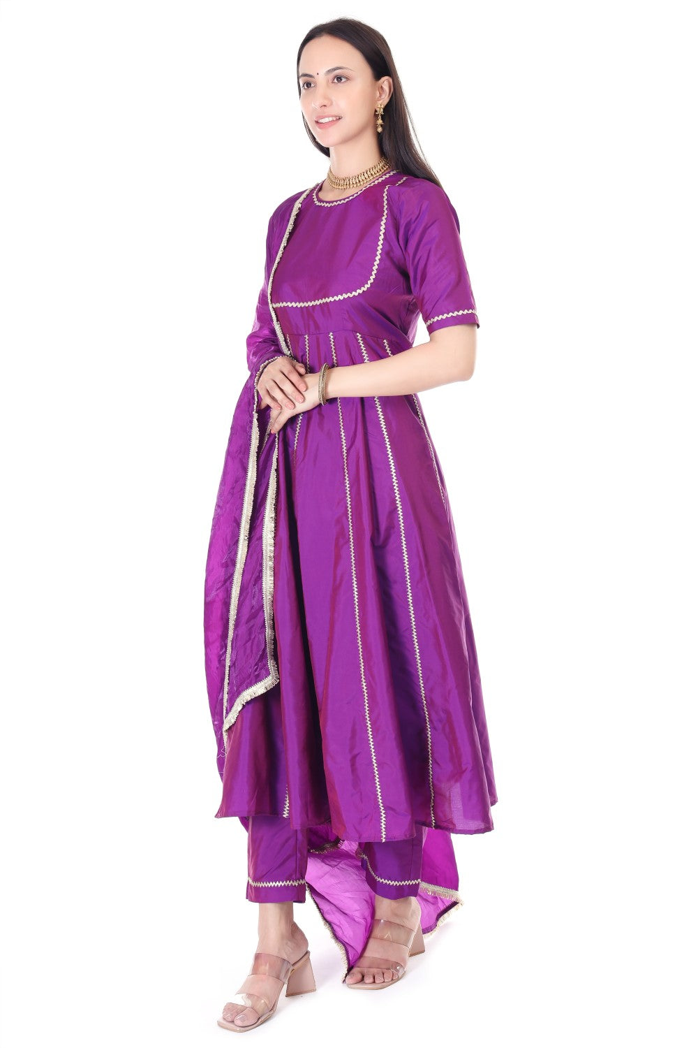 Silk anarkali with orgenzza dupatta