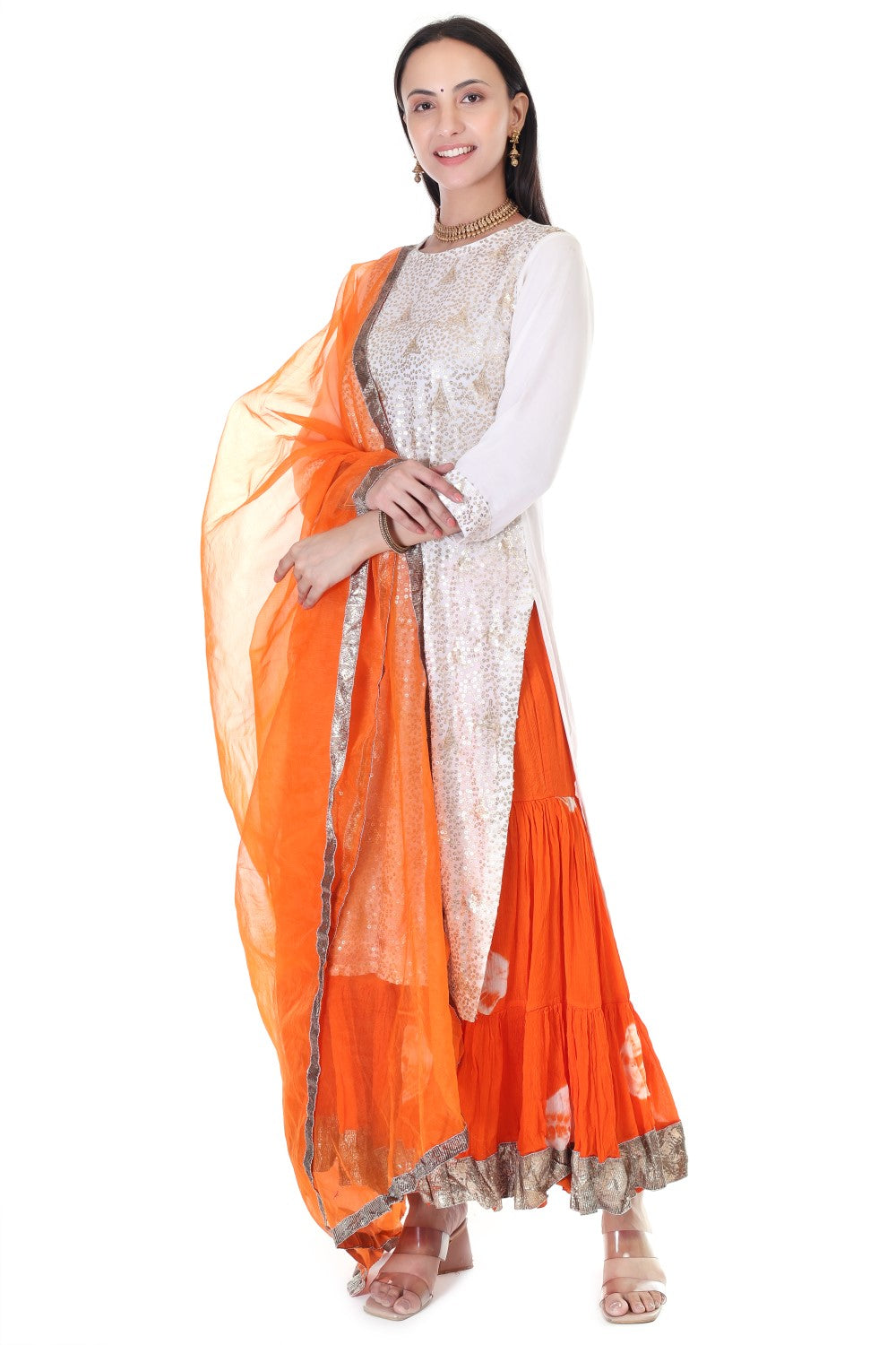 Chinnon shibori sharara with embroided kurta and orgenzza dupatta