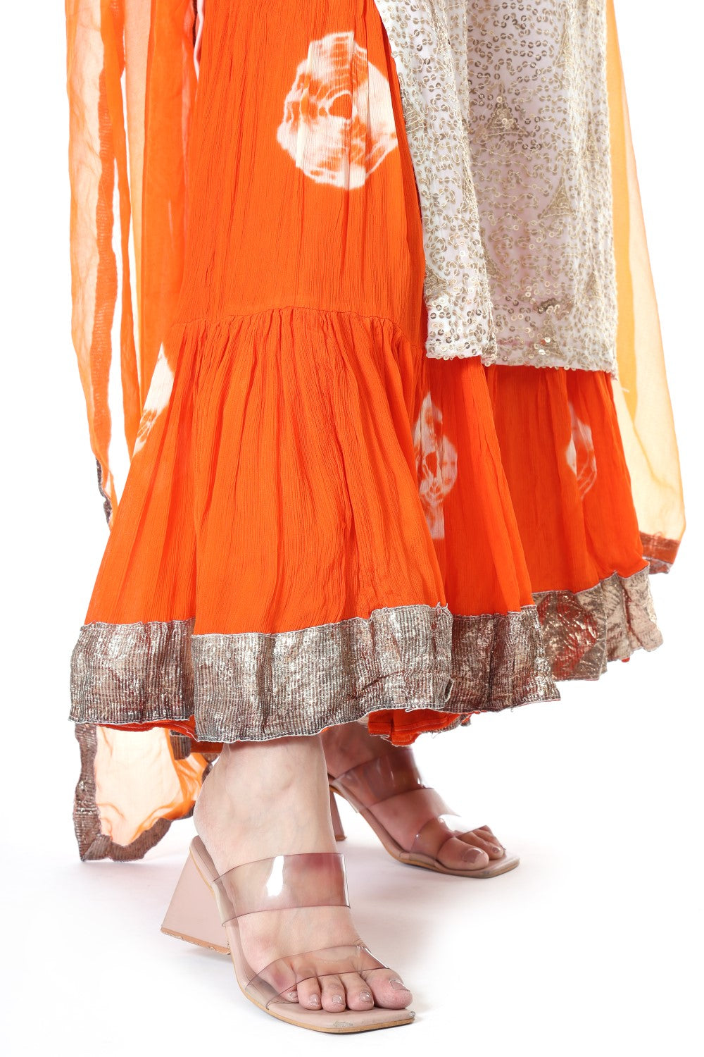 Chinnon shibori sharara with embroided kurta and orgenzza dupatta