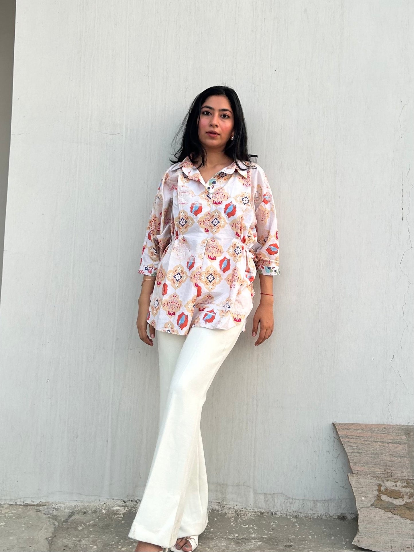 Side Gathered Printed Shirt