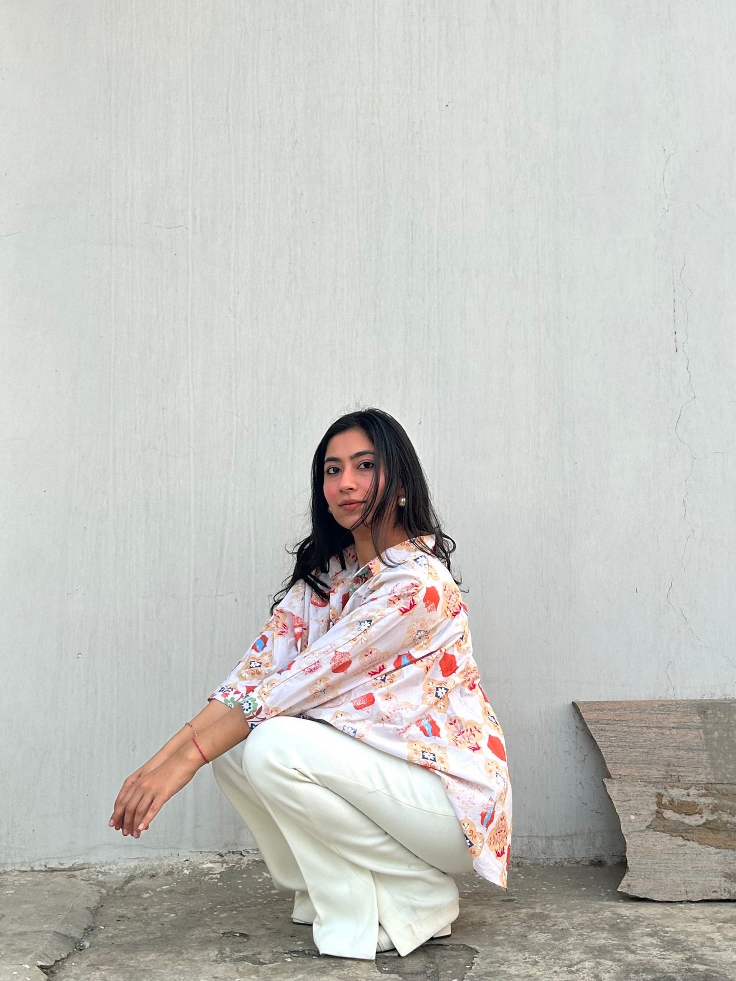 Side Gathered Printed Shirt