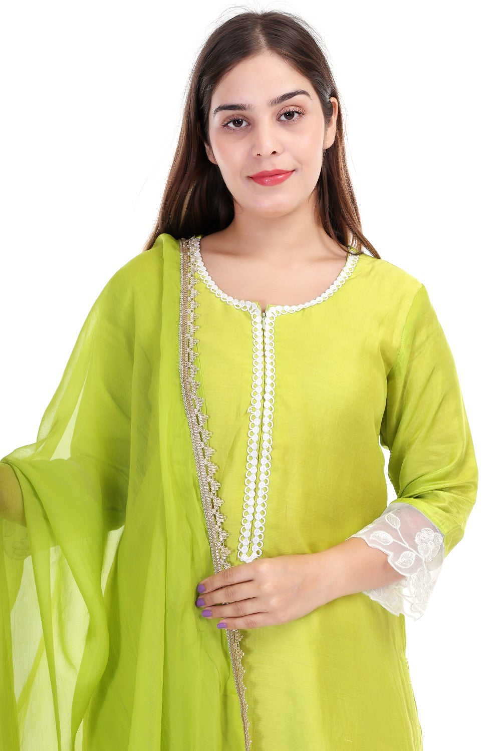 Muslin kurta set with lace work