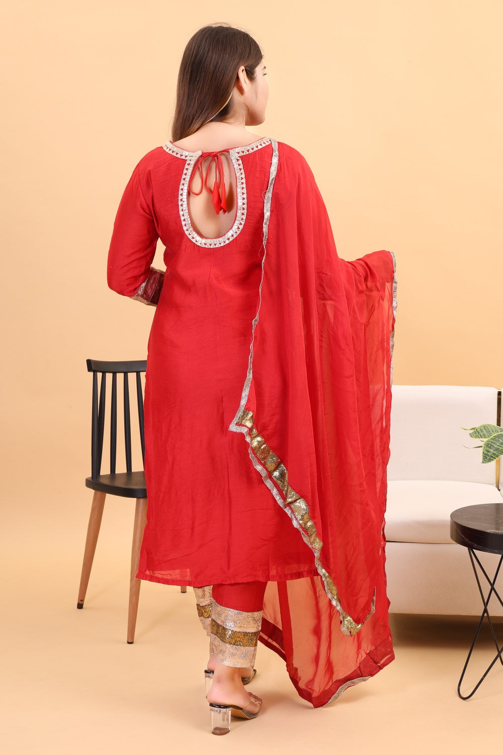 Chanderi silk kurta set with gota work and dupatta