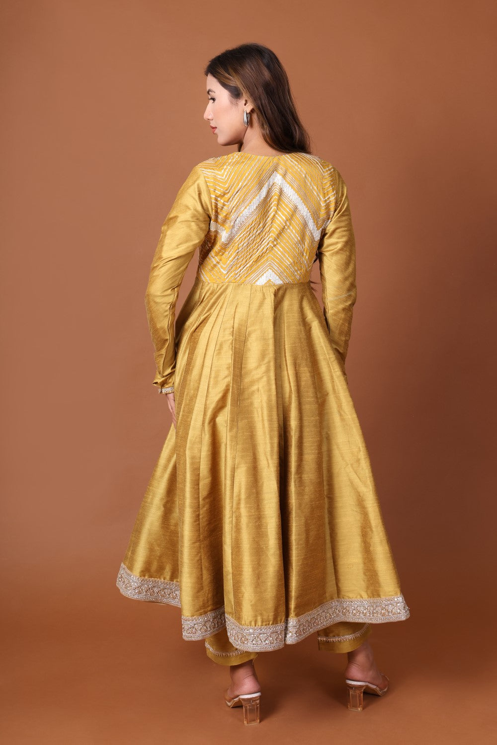 Silk Anarkali Kurta set with Tissue silk dupatta