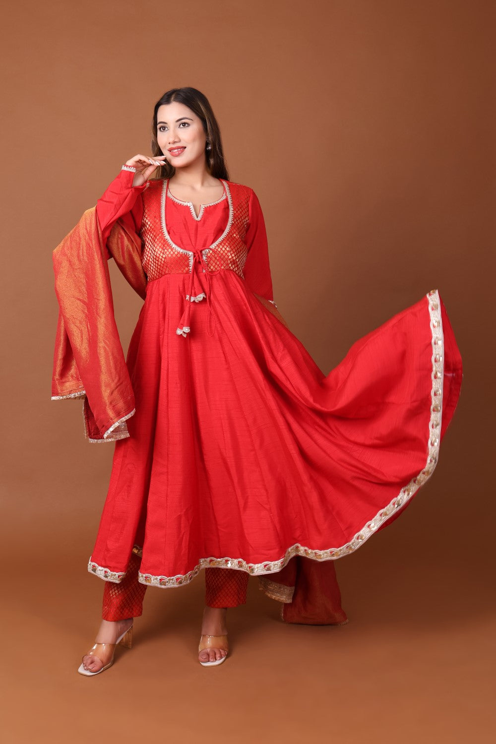 Brocade Satin Dupion Anarkali Kurta Set with Dupatta