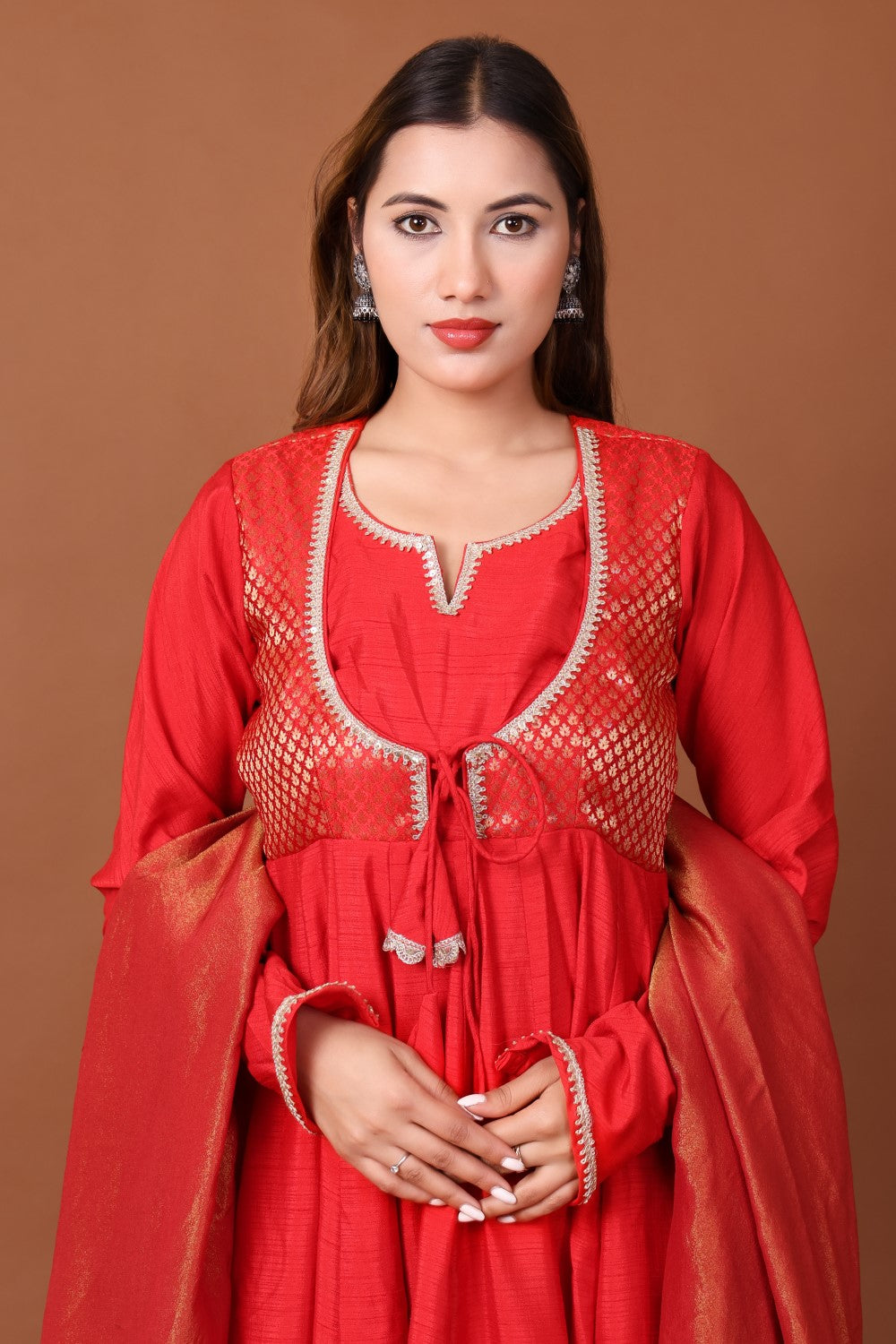 Brocade Satin Dupion Anarkali Kurta Set with Dupatta