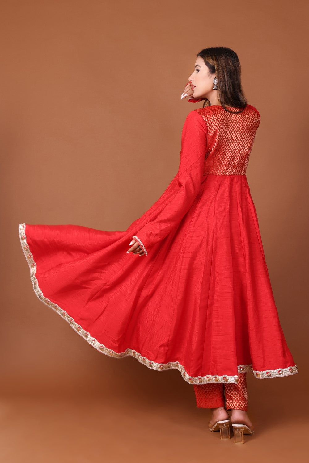 Brocade Satin Dupion Anarkali Kurta Set with Dupatta