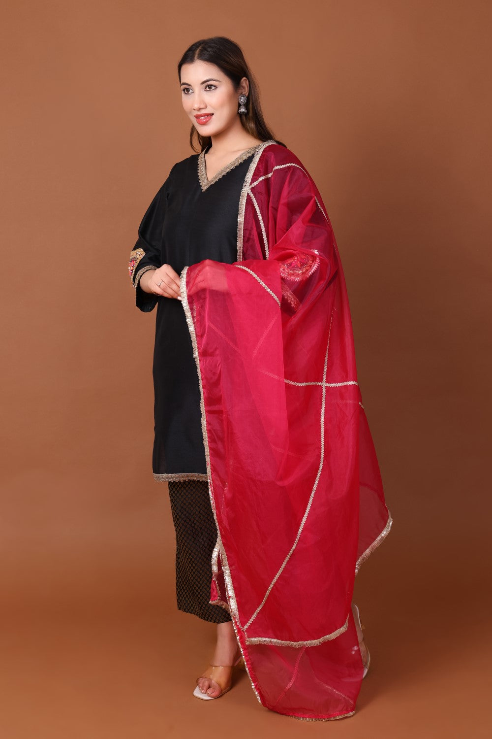 Silk Kurta Set with Brocade Pant and Orgenzza Dupatta