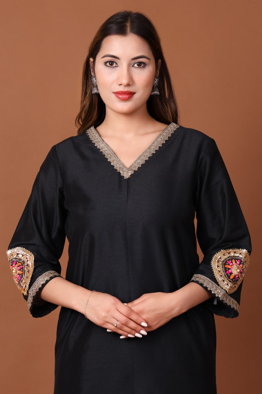 Silk Kurta Set with Brocade Pant and Orgenzza Dupatta