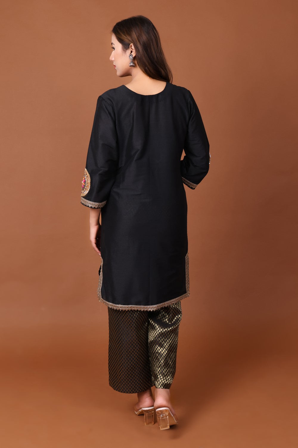 Silk Kurta Set with Brocade Pant and Orgenzza Dupatta