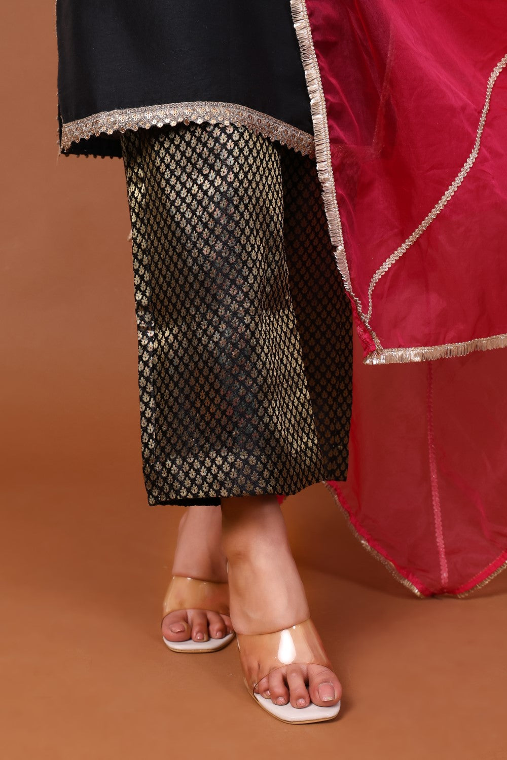 Silk Kurta Set with Brocade Pant and Orgenzza Dupatta