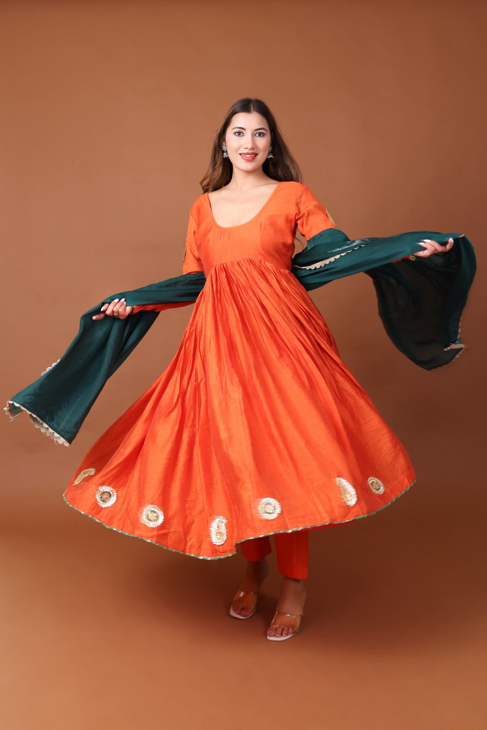 Chanderi Printed Anarkali Calf Length Kurta