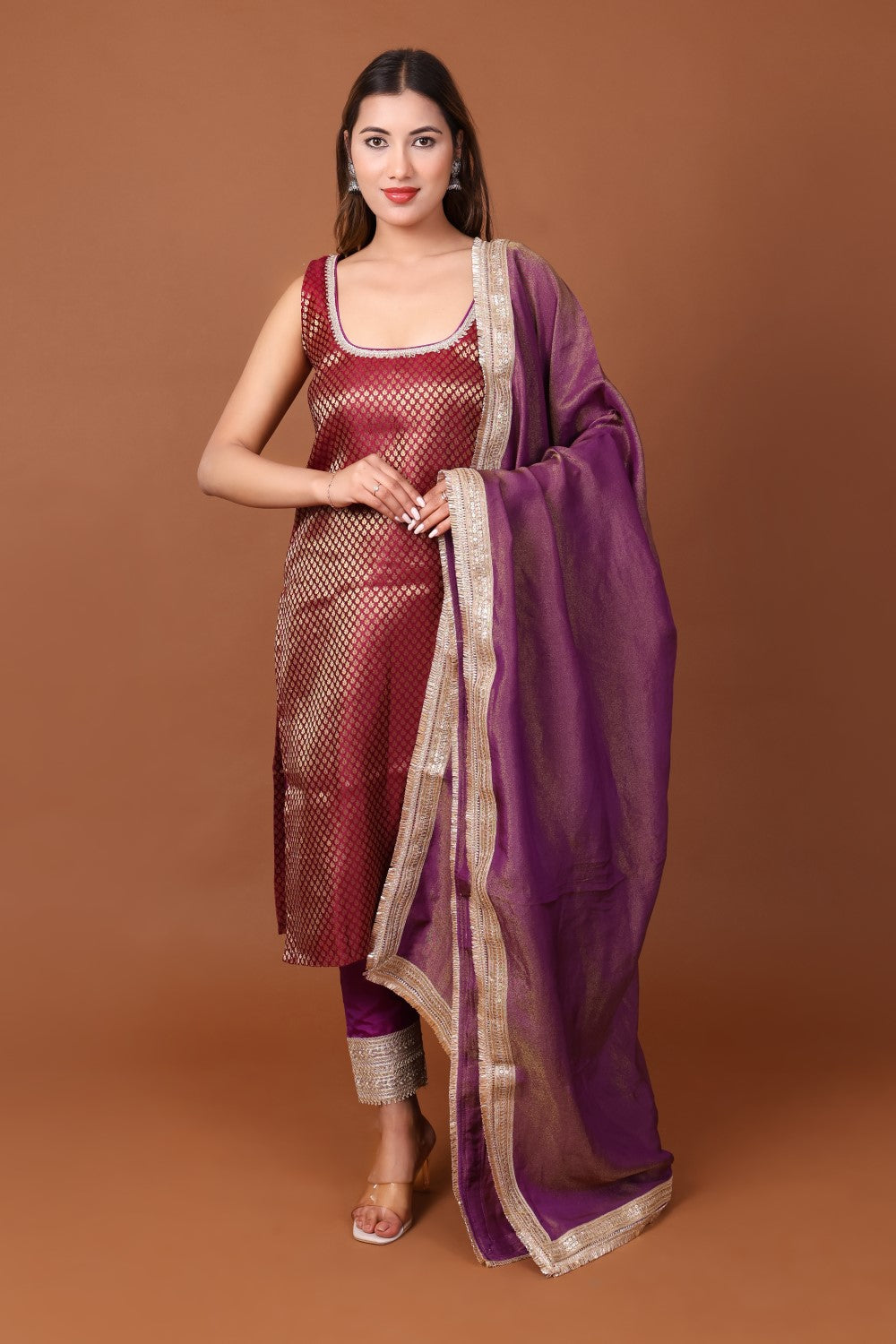 Banarasi Brocade Suit with organza Dupatta