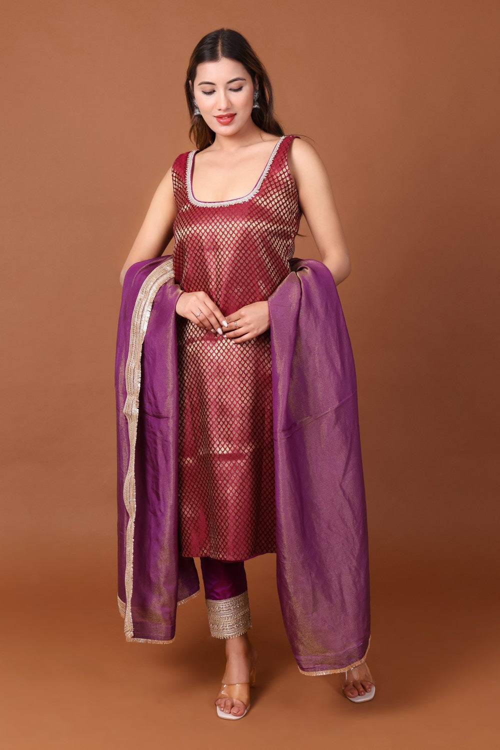 Banarasi Brocade Suit with organza Dupatta