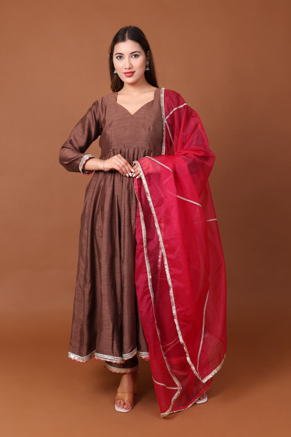 Satin Dupion Anarkali kurta Set with Dupatta