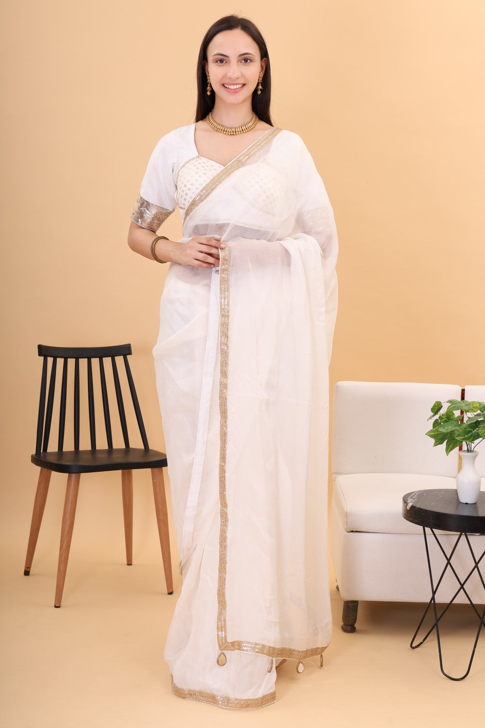 Organza saree with silk padded blouse