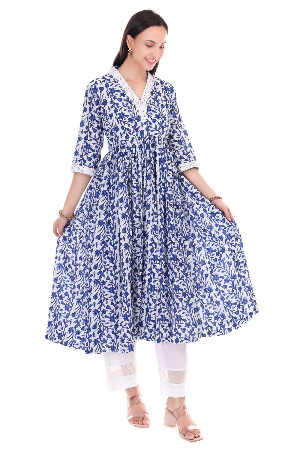 Handblock anarkali set