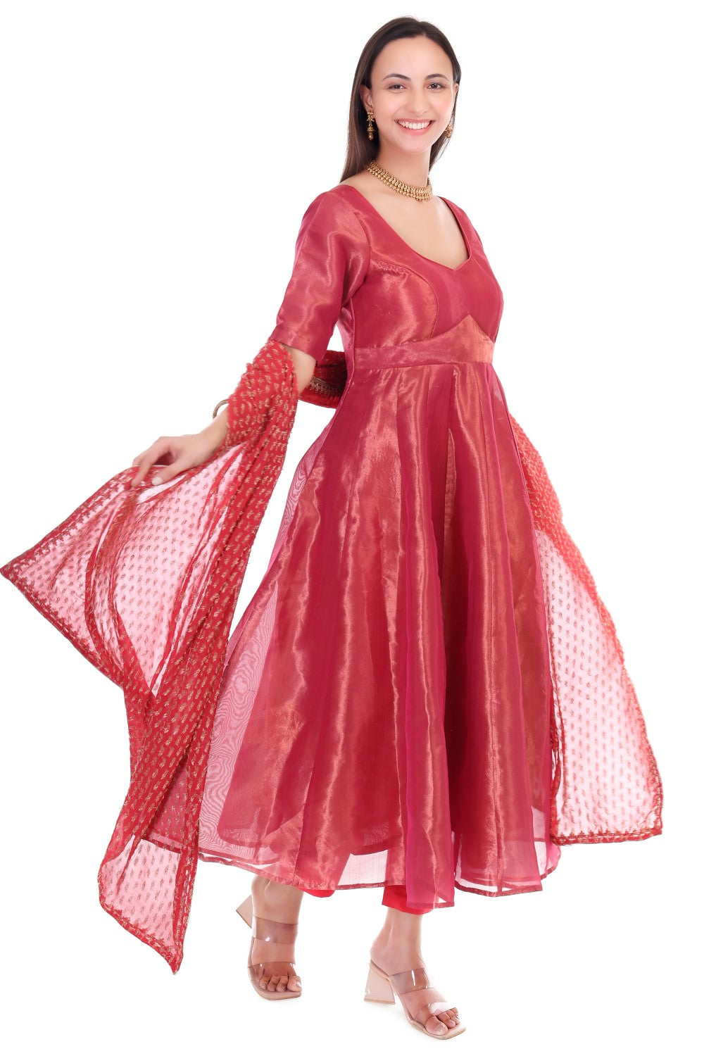 Tissue silk anarkali set with georgette dupatta