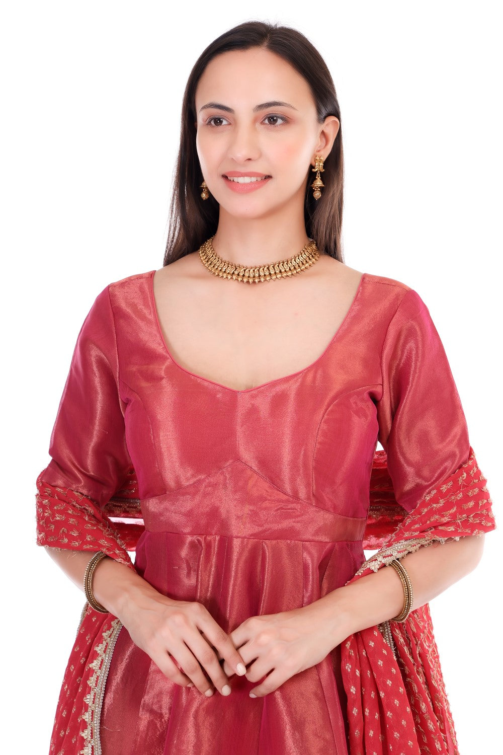Tissue silk anarkali set with georgette dupatta
