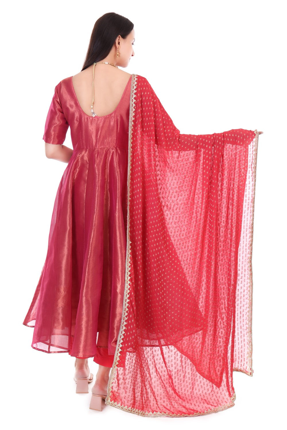 Tissue silk anarkali set with georgette dupatta