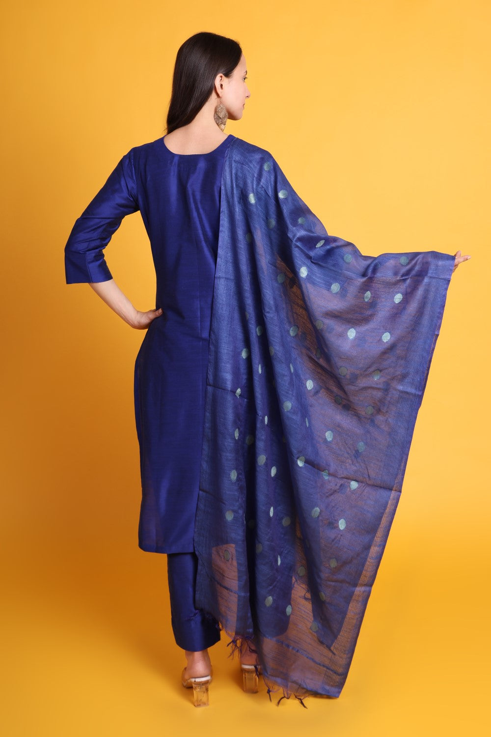 Silk Kurta Set with Silk Dupatta and Handwork