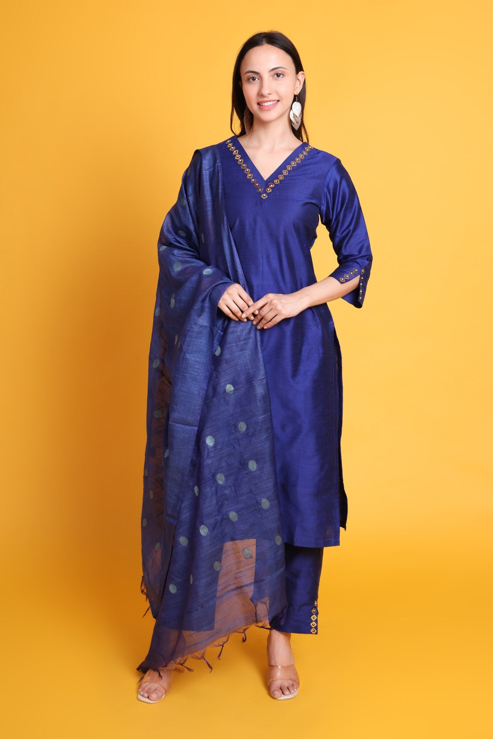 Silk Kurta Set with Silk Dupatta and Handwork