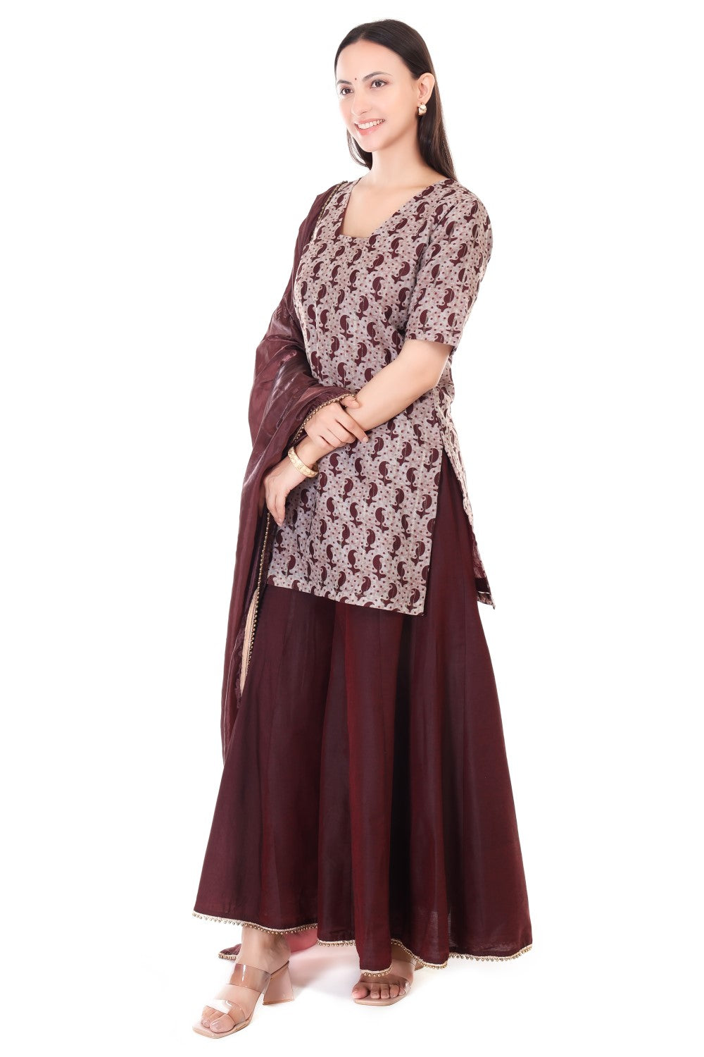 Chanderi silk kurta with silk sharara and organza dupatta
