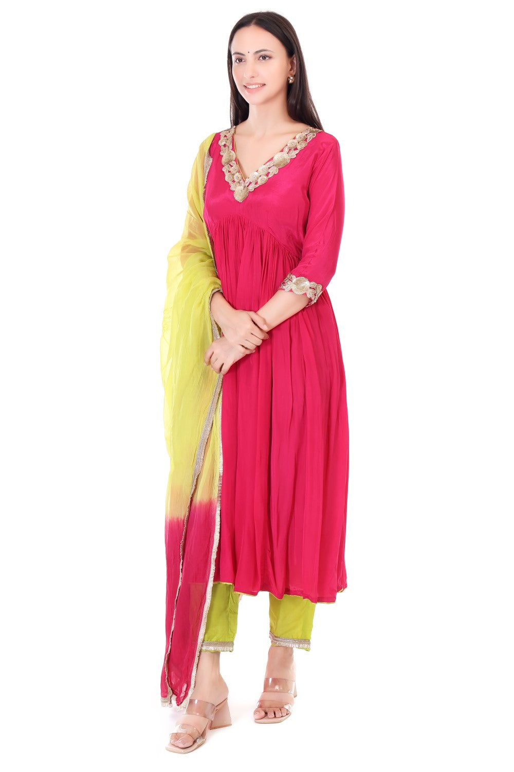 Crepe anarkali with orgenzza dupatta