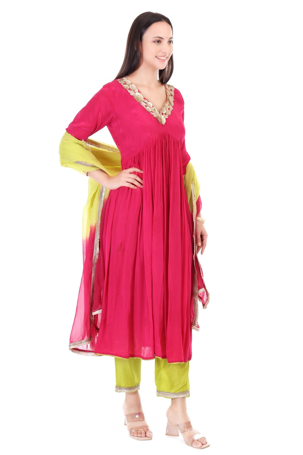 Crepe anarkali with orgenzza dupatta