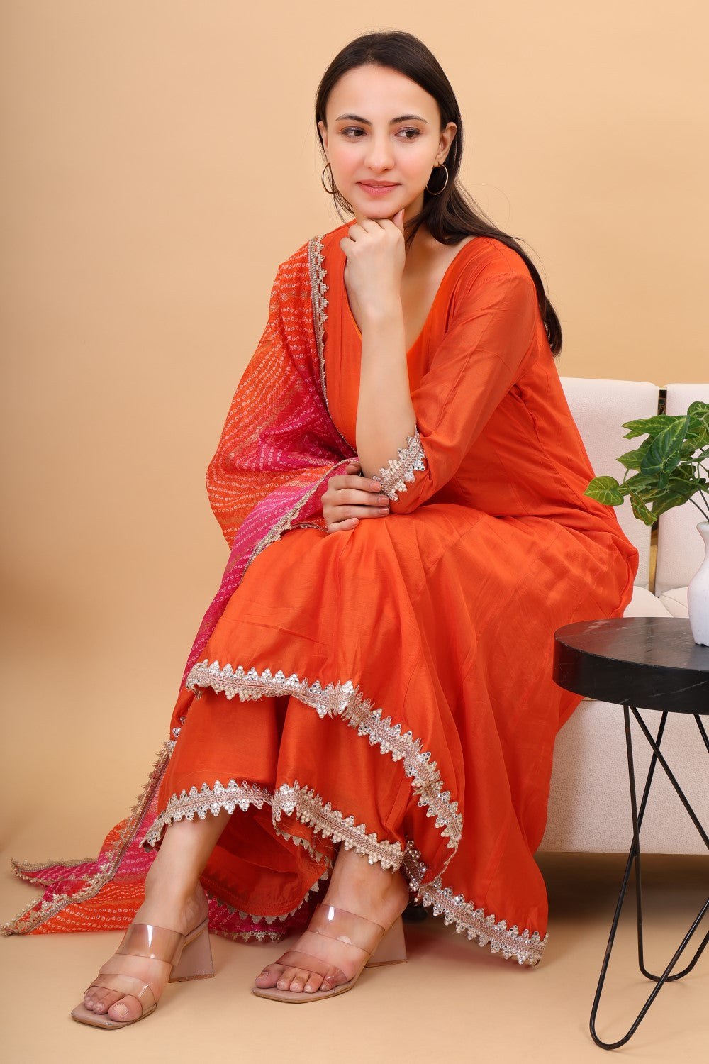 Chanderi silk anarkali set with kotadoria dupatta