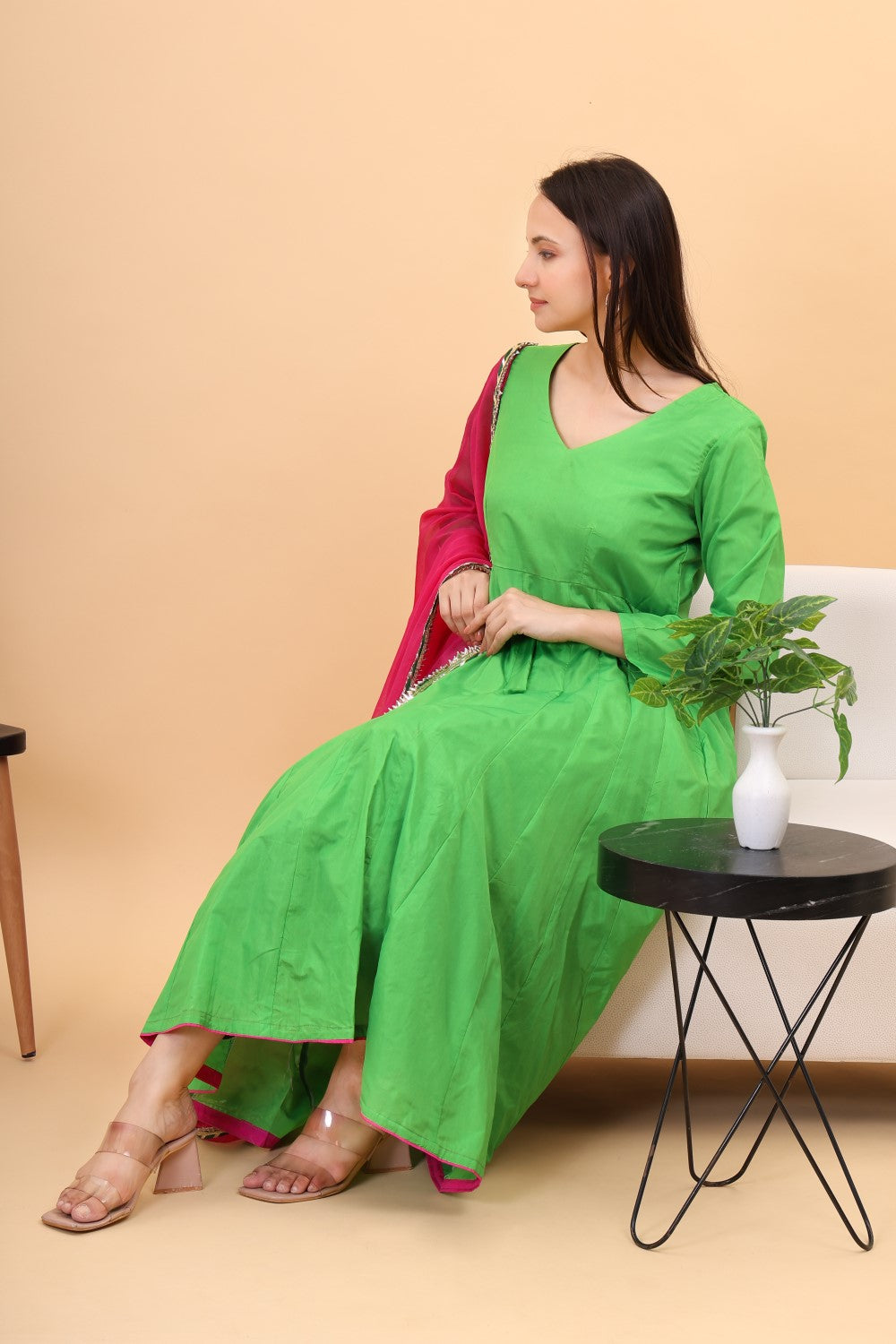 Silk anarkali set with organza dupatta