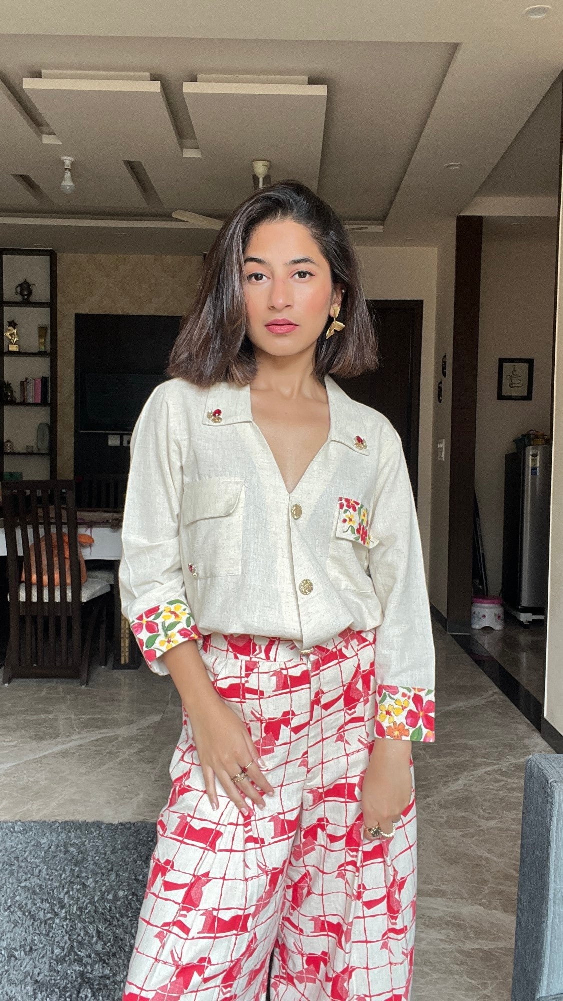 Scarlet Grid Linen Set