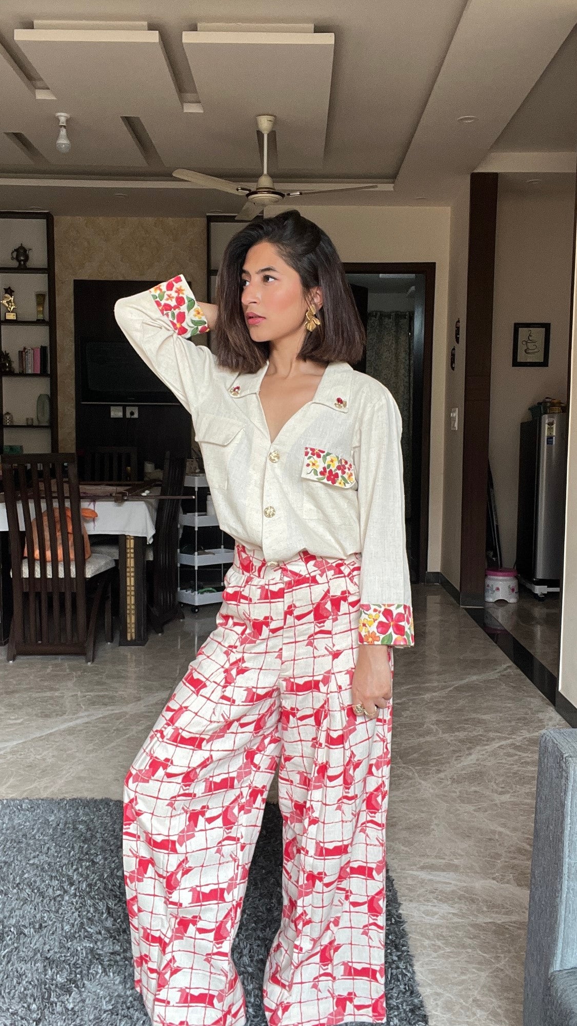 Scarlet Grid Linen Set