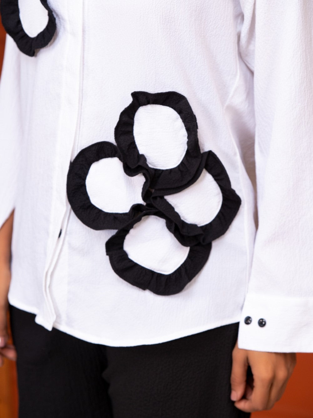 Italian Crepe Black Frill Shirt