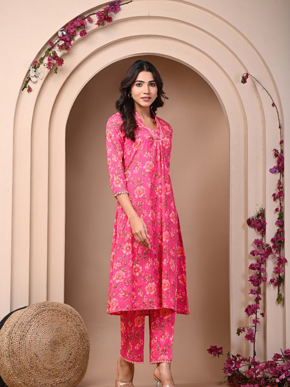 Pure Cotton Printed Dark Pink Kurti & Pant Set